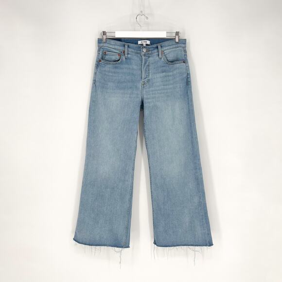 RE/DONE Mid Rise Wide Leg Crop Jeans Light Wash Raw Hem Women’s Size 29 - Picture 2 of 6